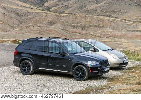 David Gareja, Georgia - October 9, 2021: Luxury Crossover Bmw X5 (e70) In A Caucasus Mountains.