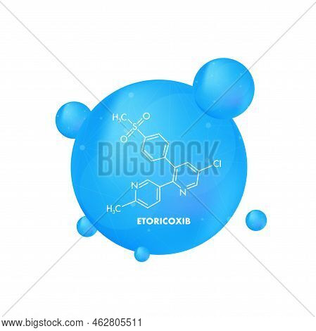 Etoricoxib Concept Chemical Formula Icon Label, Text Font Vector Illustration