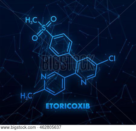 Etoricoxib Concept Chemical Formula Icon Label, Text Font Vector Illustration