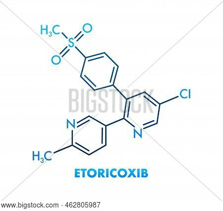 Etoricoxib Concept Chemical Formula Icon Label, Text Font Vector Illustration