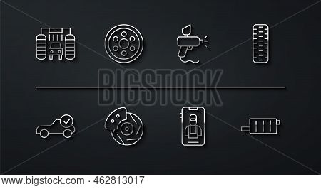 Set Line Car Wash, Auto Service Check Automotive, Tire Wheel, Online Car Services, Brake Disk With C