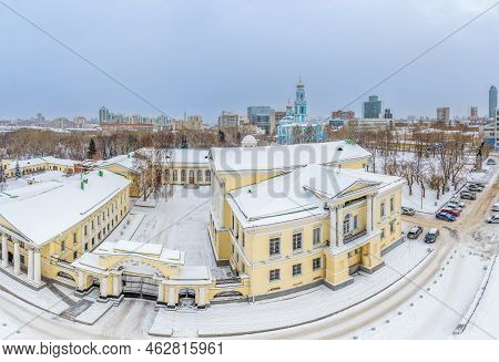 Yekaterinburg, Russia. Historic Building Of Rastorguev - Haritonov At Winter. Aerial View. Haritonov