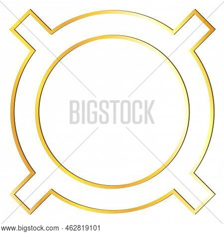 Golden Universal Currency Sign Outline Front View Isolated On White. Character Used To Denote An Uns