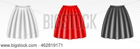 White, Red And Black Women Skirts With Foldes Isolated On Transparent Background. Vector Realistic M