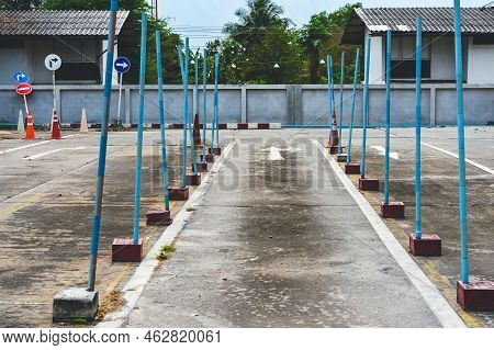 Driving Test And Training Area With Simulate Test For Driving License. Driving School Practice Traff