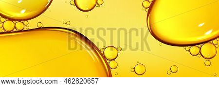 Oil Drops Texture, Omega Bubbles, Gold Liquid Skincare, Essential Droplets. Background With Transpar