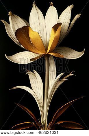 Artistic Illustration Of The Golden Suncup Flower On A Black Background.