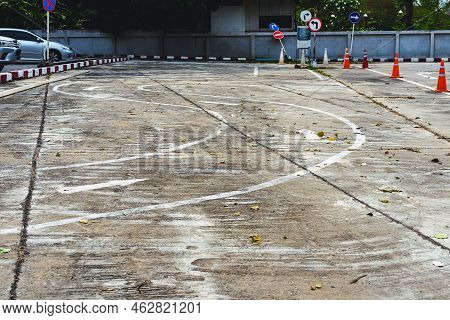 Driving Test And Training Area With Simulate Test For Driving License. Driving School Practice Traff