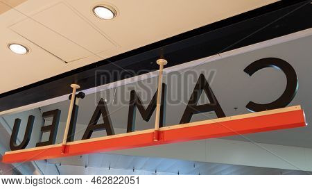 Bordeaux , Aquitaine  France - 01 10 2022 : Camaieu Logo Brand And Mirrored Upside Down Sign Text Fr