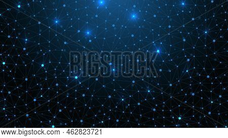 Digits Abstract Background With Connected Line And Dots, Web Cover. Digital Neural Networks. Network