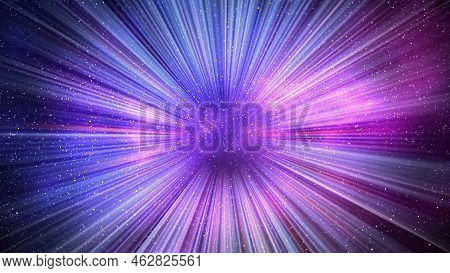 Hyperspace Speed Effect In Night Starry Sky. Bright Purple Blue Galaxy, Horizontal Background. 3d Il