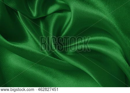 Dark Green Fabric Cloth Texture For Background And Design Art Work, Beautiful Crumpled Pattern Of Si
