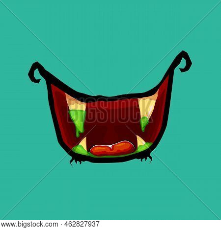 Vector Cartoon Funny Zombie Monster Open Mouth With Drooling Green Slime Isolated On Background. Vec