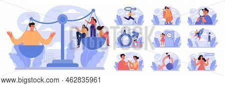 Gender Inequality Concept Set. Women Social Imparity Problem