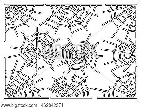 Spider Web Set Isolated On White Background. Cobweb Collection Line Art Spiders Webs. Scary Spiderwe