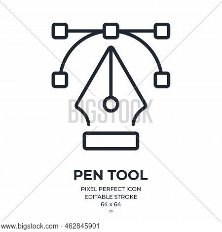Pen Tool Editable Stroke Outline Icon Isolated On White Background Flat Vector Illustration. Pixel P
