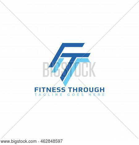Abstract Initial Letter Ft Or Tf Logo In Blue Color Isolated In White Background Applied For Fitness