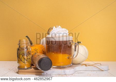 Pumpkin Spice Latte In A Glass Mug