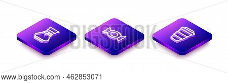 Set Isometric Line Pour Over Coffee Maker, Candy And Coffee Cup To Go Icon. Vector