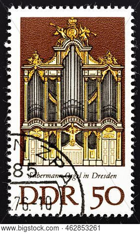 German Democratic Republic - Circa 1976: Postage Stamp 'silbermann Organ In Dresden' Printed In East