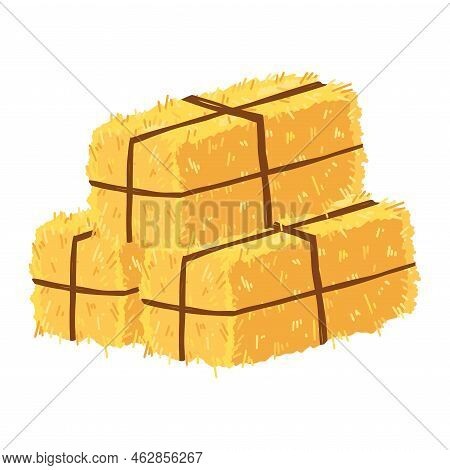 Agricultural Haycock In Cartoon Flat Style, Rural Hay Rolled Stack, Dried Farm Haystack. Vector Illu