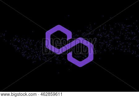 Polygon-matic  Virtual Currency Images. 3d Drawings. Coin Logo