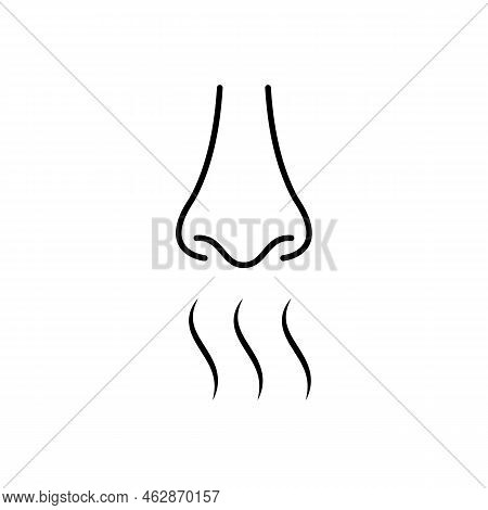 Aroma Steam Wave Vector Icon Black Outline Eps 10. Sense Of Smell Illustration. Nose Sign. Odour Sce