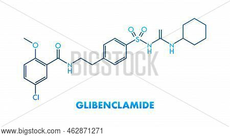 Glibenclamide Concept Chemical Formula Icon Label, Text Font Vector Illustration