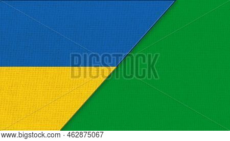Flag Of Ukraine And Libya - 3d Illustration. Two Flags Together. National Symbols Of Ukraine And Lib