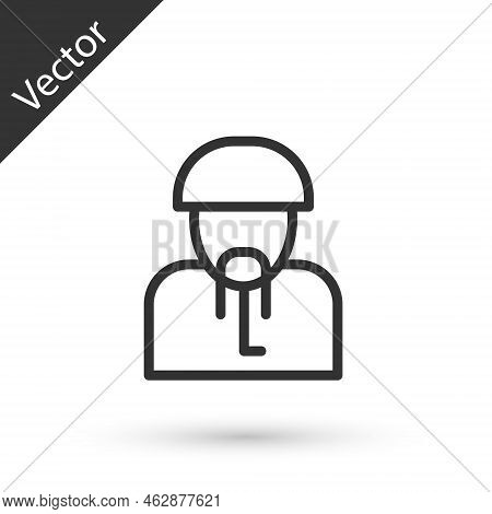 Grey Line Ukrainian Cossack Icon Isolated On White Background. Vector