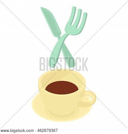 Food Service Icon Isometric Vector. Cup Of Coffee, Crossed Fork And Knife Icon. Service Sector, Cate