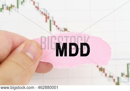 Business And Trading Concept. Against The Background Of The Quote Chart, A Man Holds A Sign With The