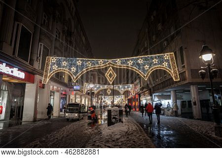 Belgrade, Serbia - January 10, 2022: Selective Blur On Kneza Mihailova, Main Pedestrain Street Of Be