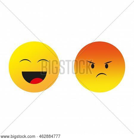 Flat Angry Funny Smiley. Set Icon Smile Emoji. Vector Illustration. Stock Image.