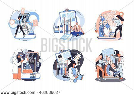 Medical Research. Laboratory Diagnostic Services, Medical Device Design Development Scenes Metaphor.