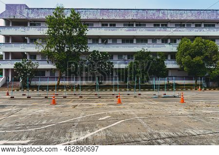 Driving Test And Training Area With Simulate Test For Driving License. Driving School Practice Traff