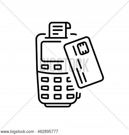 Tap Bank Card To Terminal For Pay Contactless Payment Technology Line Icon. Nfc Wireless Transaction