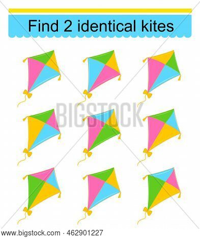 Educational Game For Kids. Need To Find Two Identical Kıtes. Task For Development Of Attention And L