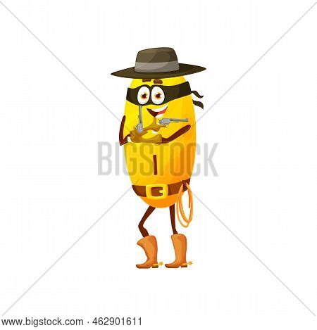 Cartoon Iodine Robber Or Bandit Micronutrient Character. Isolated Vector Cowboy Capsule With Revolve