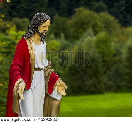 A Statue Of Jesus Christ Near The Small Chapel In Ukrainian Village Sheshory, Ivano-frankivsk Region