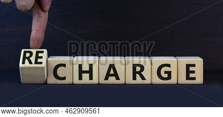 Charge Or Recharge Symbol. Turned Wooden Cubes And Changed The Word Charge To Recharge. Beautiful Gr