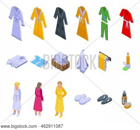 Spa Clothing Icons Set Isometric Vector. Bath Robe. Soft Belt