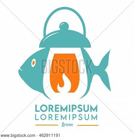 Fish Icon Logo Inside Lantern. Vector Illustration