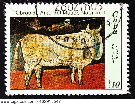 Republic Of Cuba - Circa 1978: Postage Stamp 'eduardo Abela: Cow' Printed In Republic Of Cuba. Serie