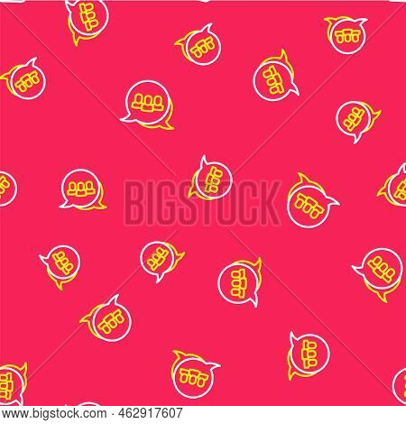 Line Project Team Base Icon Isolated Seamless Pattern On Red Background. Business Analysis And Plann