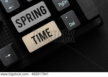 Inspiration Showing Sign Spring Time. Business Concept Temperate Season Of The Year Identified By A 