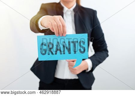 Sign Displaying Grants. Business Concept Nonrepayable Funds Or Products Disbursed Or Given By One Pa