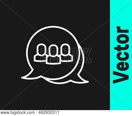 White Line Project Team Base Icon Isolated On Black Background. Business Analysis And Planning, Cons