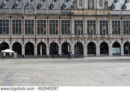 Leuven, Flemish Brabant - Belgium - 06 20 2021 Facade Of The University Library At The Ladeuze Squar