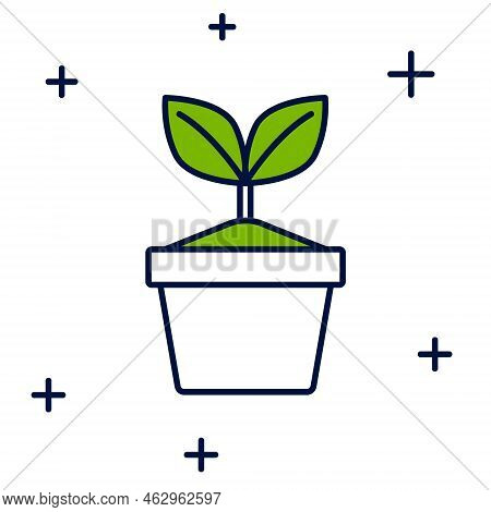 Filled Outline Plant In Pot Icon Isolated On White Background. Plant Growing In A Pot. Potted Plant 